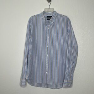 Bonobos Slim Fit Button Up Long Sleeve Shirt Size Large Striped Blue Crinkle